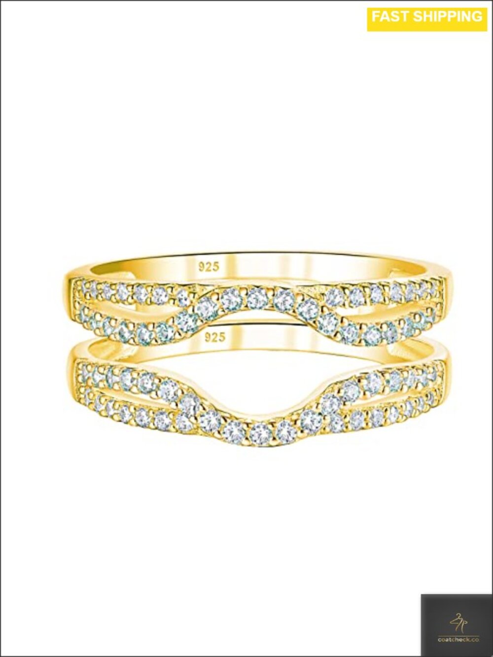 18K Yellow Gold Plated Sterling Silver Ring Enhancer CZ Wedding Band